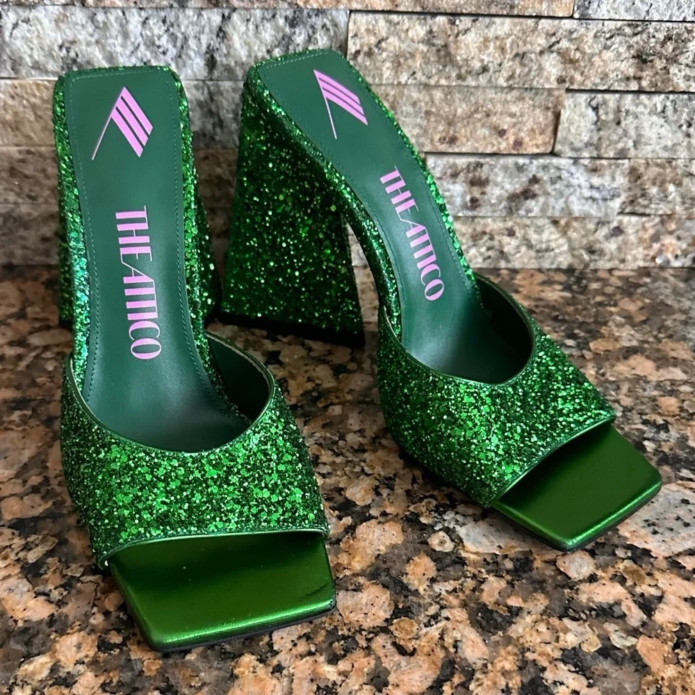 THE ATTICO Devon 115 Mule in Apple Green Glitter